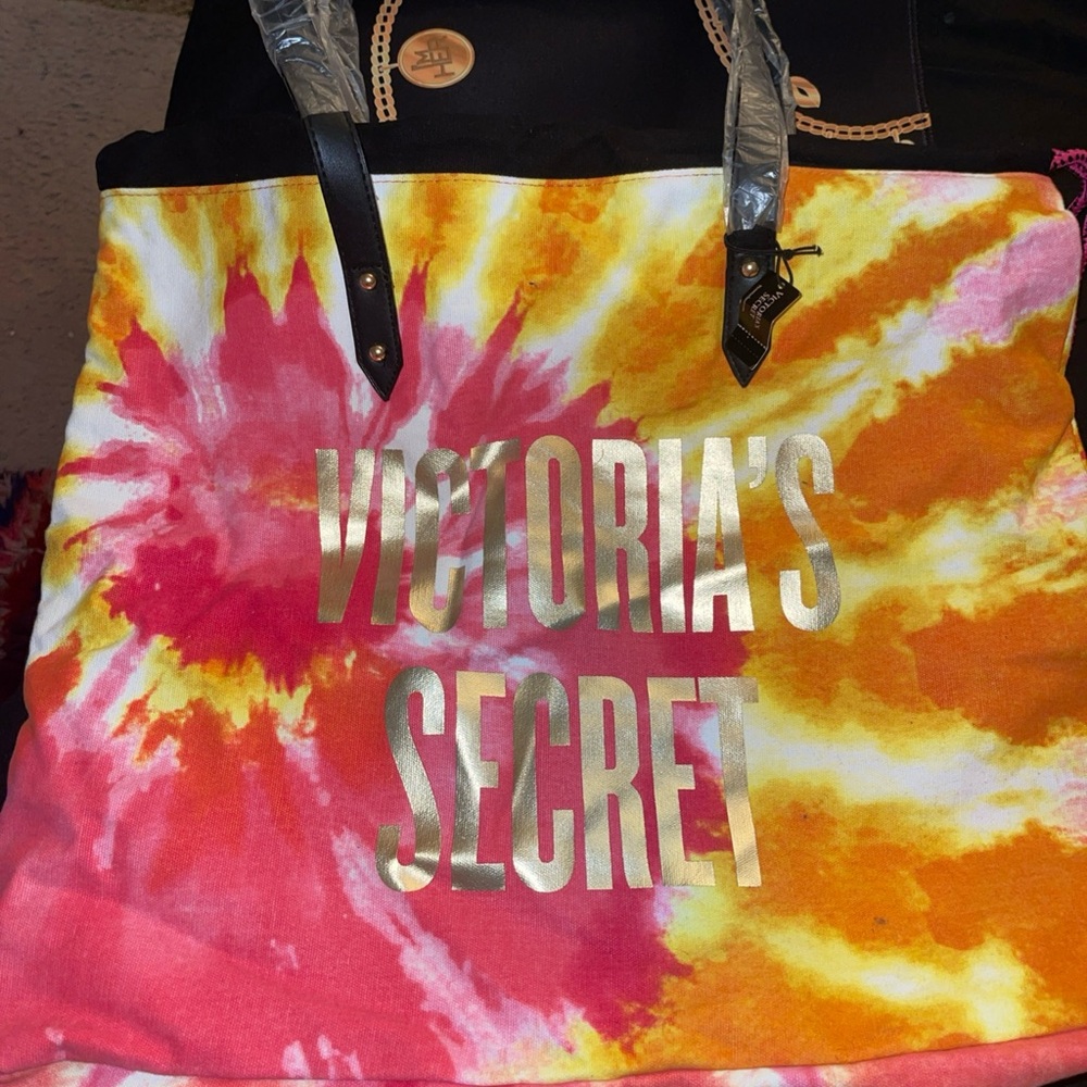 Victoria's Secret Vibrant Tie-Dye Tote - Pink, Orange, Yellow